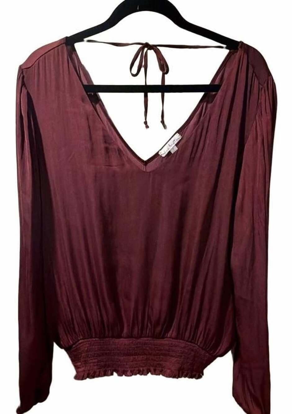 nine britton V-Neck Long Sleeve Top, Burgundy